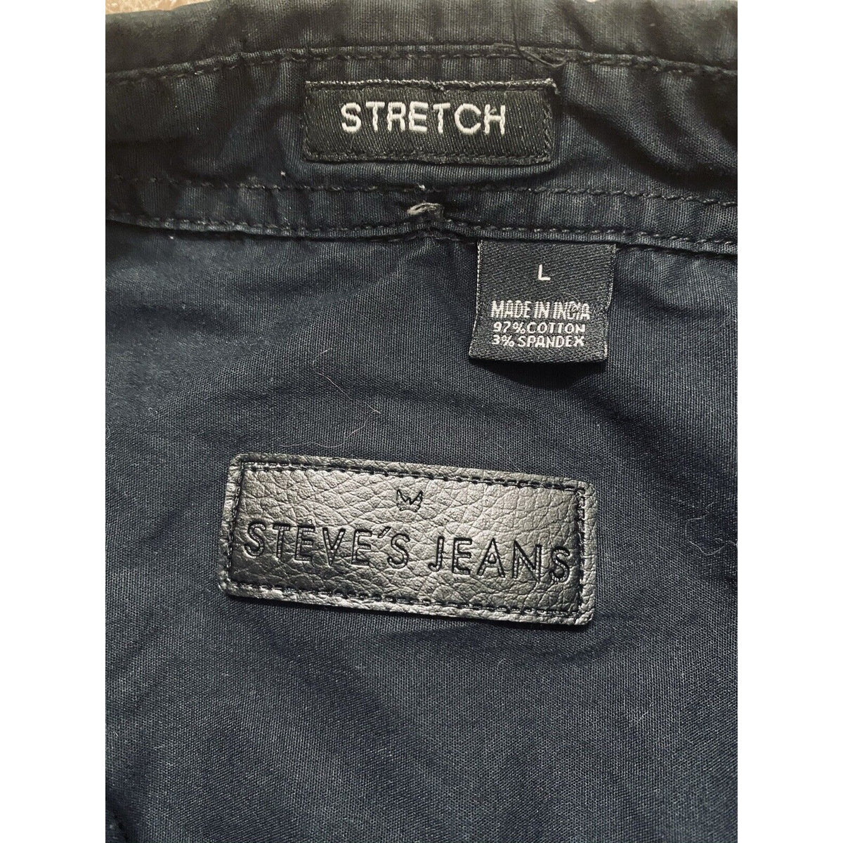 Steve's Jeans Black Cotton-stretch 2-pockets Men’s Large Button-up Long Sleeves