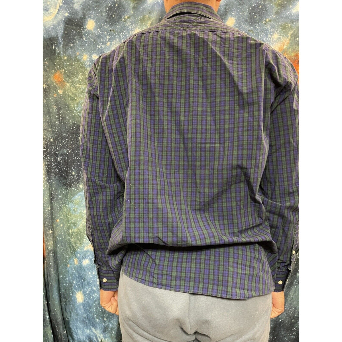 Men’s Tommy Hilfiger Button up plaid blue green regular fit 16.5 long sleeve