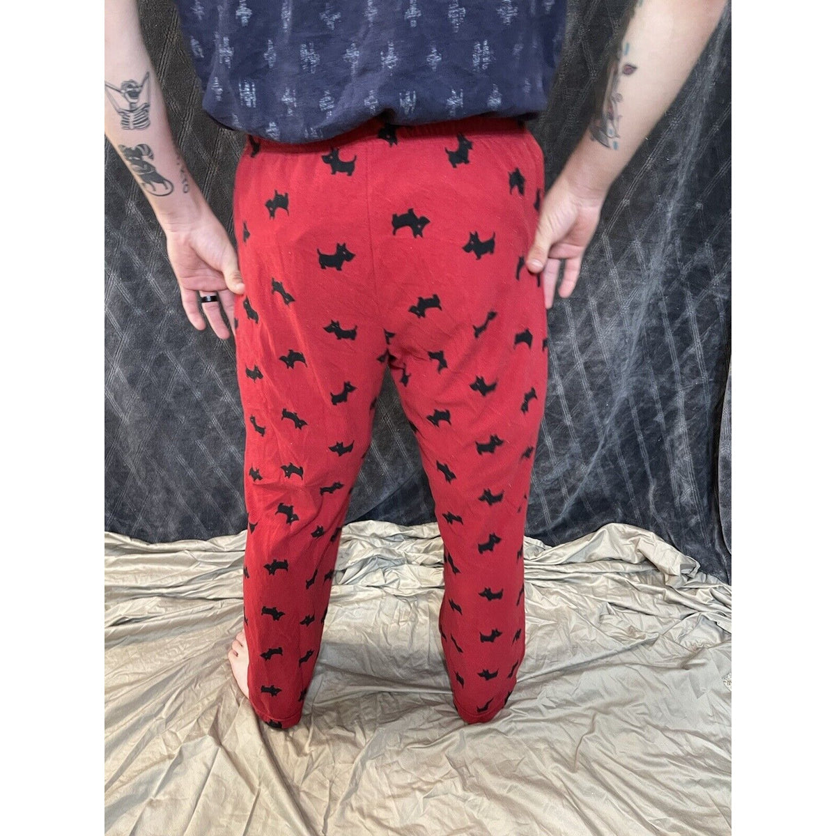 men’s medium long croft and borrow doggy lounge sleep pants dog red