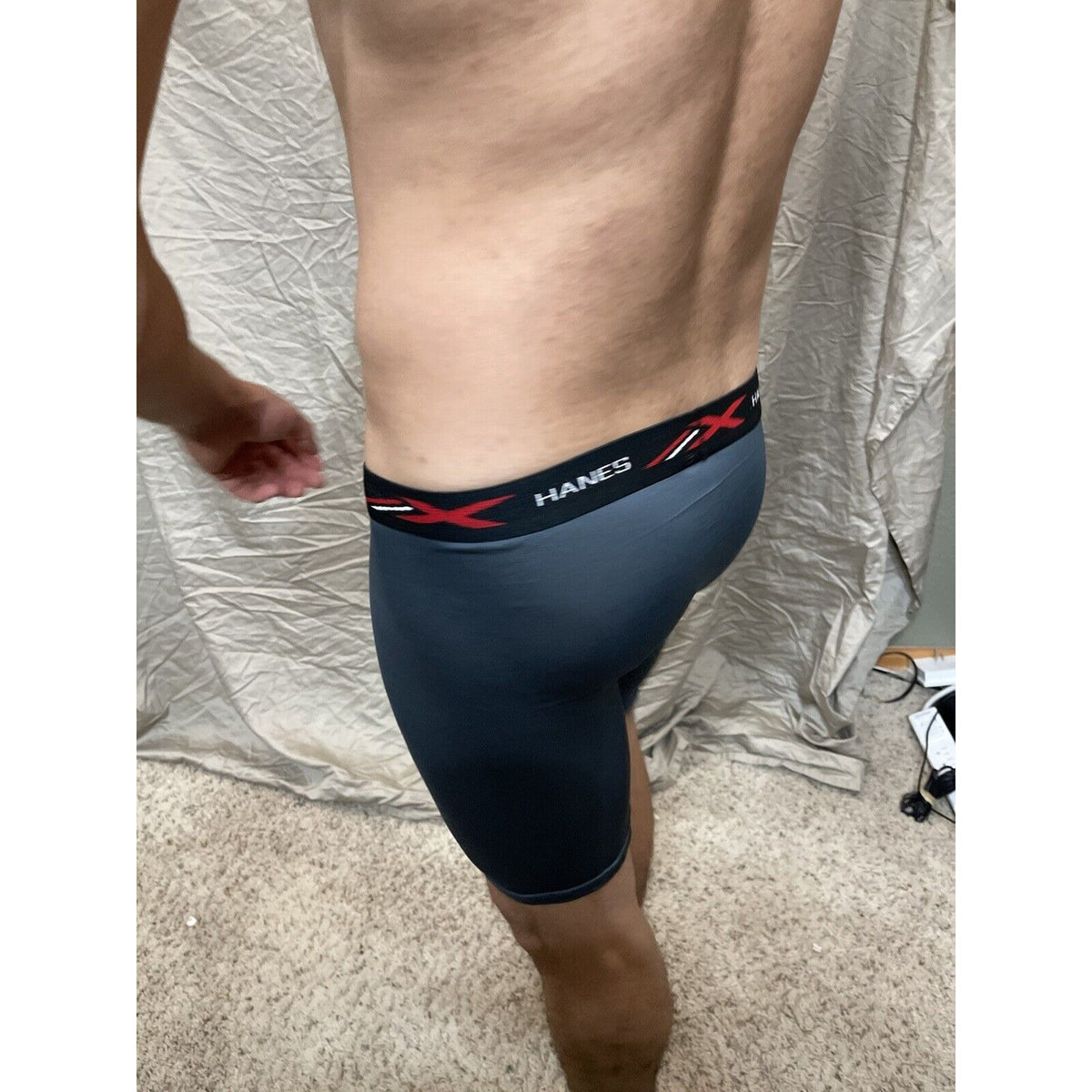 men's hanes x-temp grey and red medium compression boxer shorts
