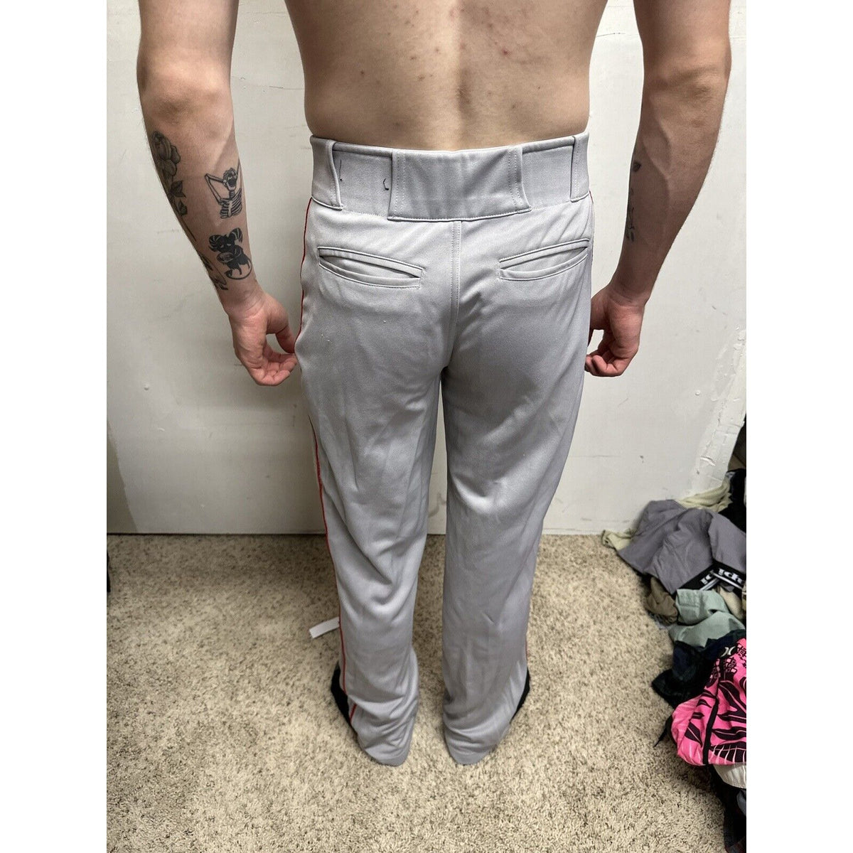 Men’s Chanmpro Adult Small Gray Baseball Pants Red Stripe
