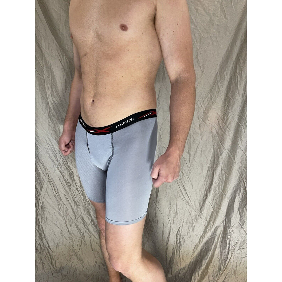 men's hanes x-temp long leg gray black band medium