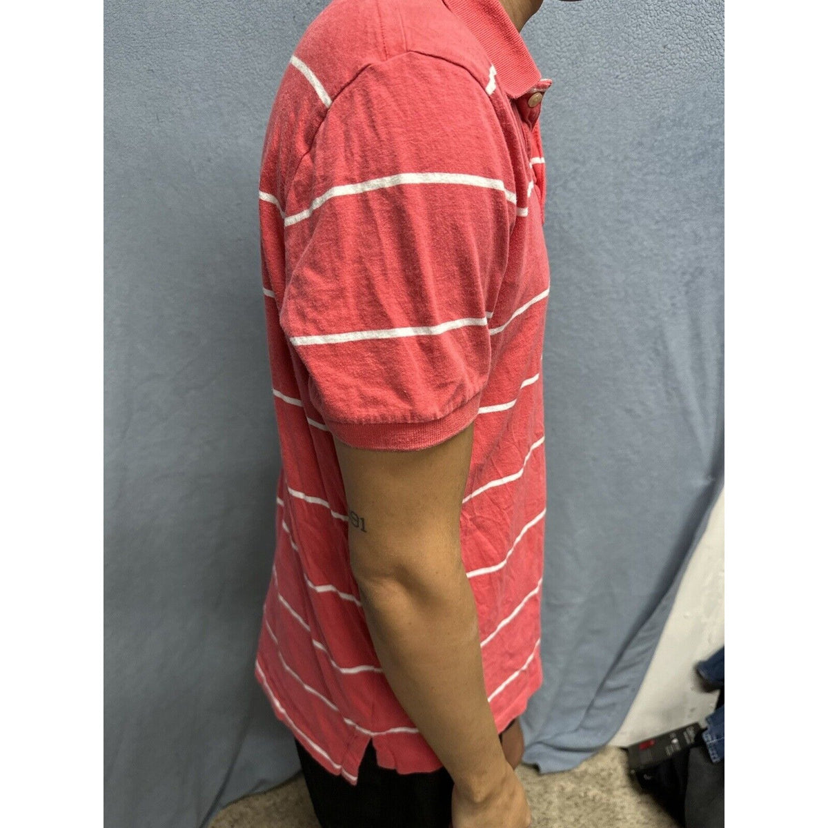 Salmon Pink Men’s Striped American Eagle Vintage Fit Large Polo Shirt