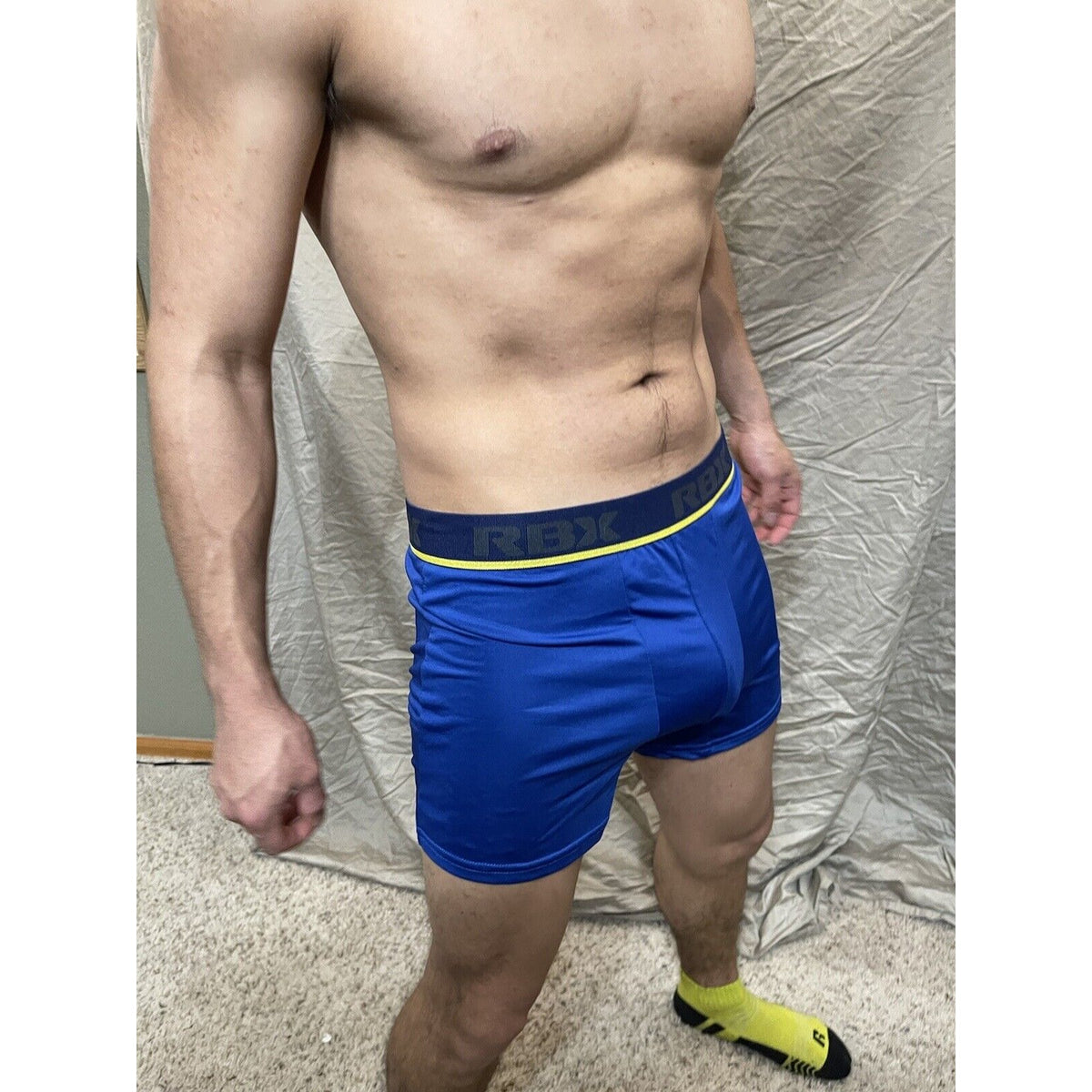 Men's RBX active polyester spandex royal blue compression boxer shorts