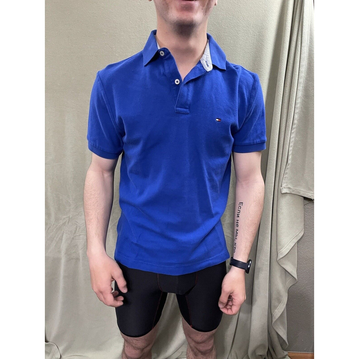 Tommy Hilfiger Polo Royal Blue Classic Flag Logo Small Short Sleeve Fitted Mens