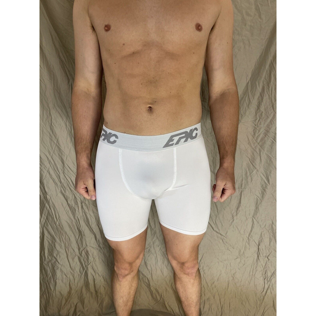 men's epic stretch white epicool compression shorts Large