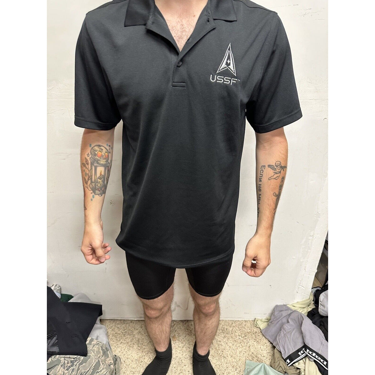 Men’s USSF Space Force Black Port Authority Medium Polo Shirt Short  Sleeves