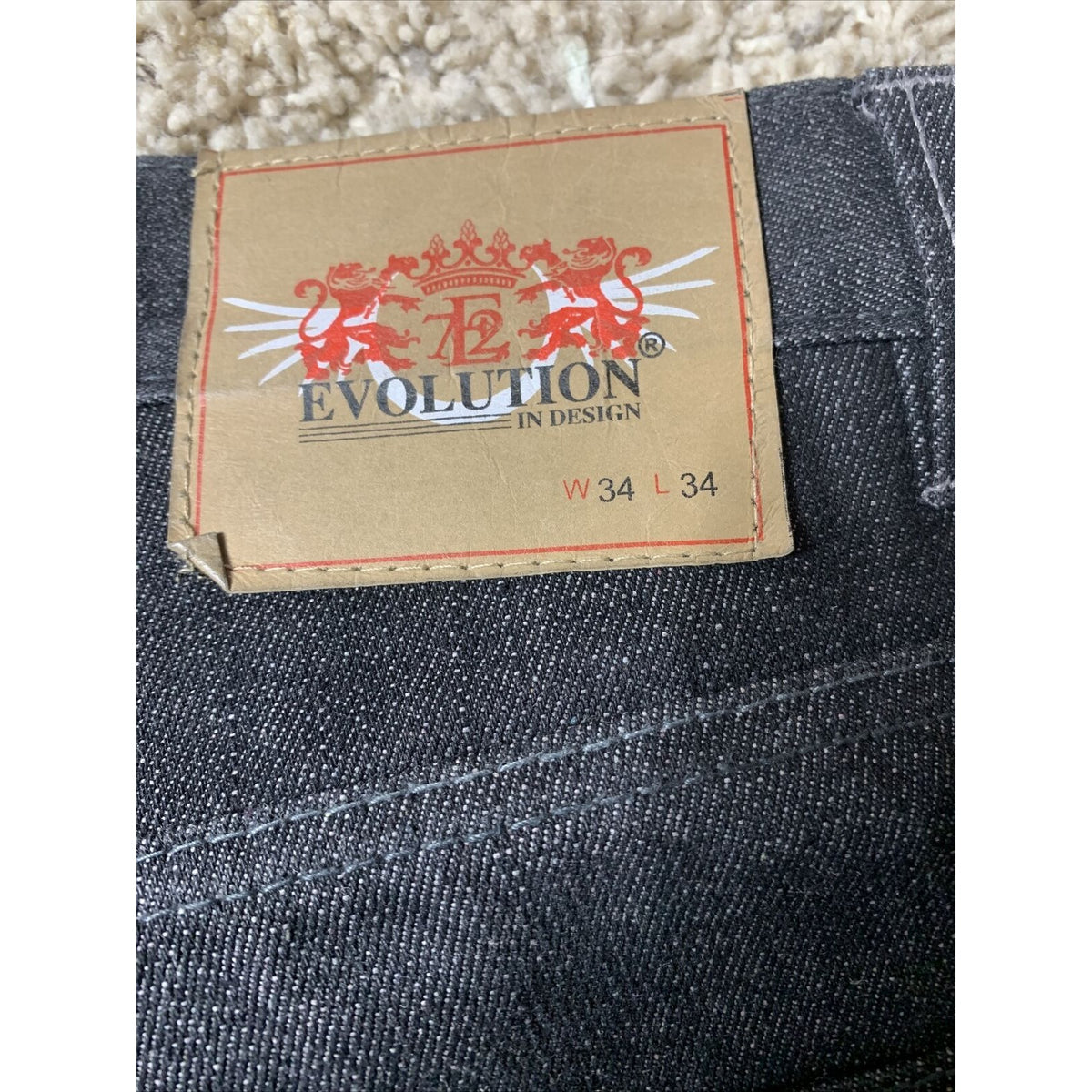 Men's EVOLUTION In Design Black Denim Jeans 34 X 34 Straight Fit