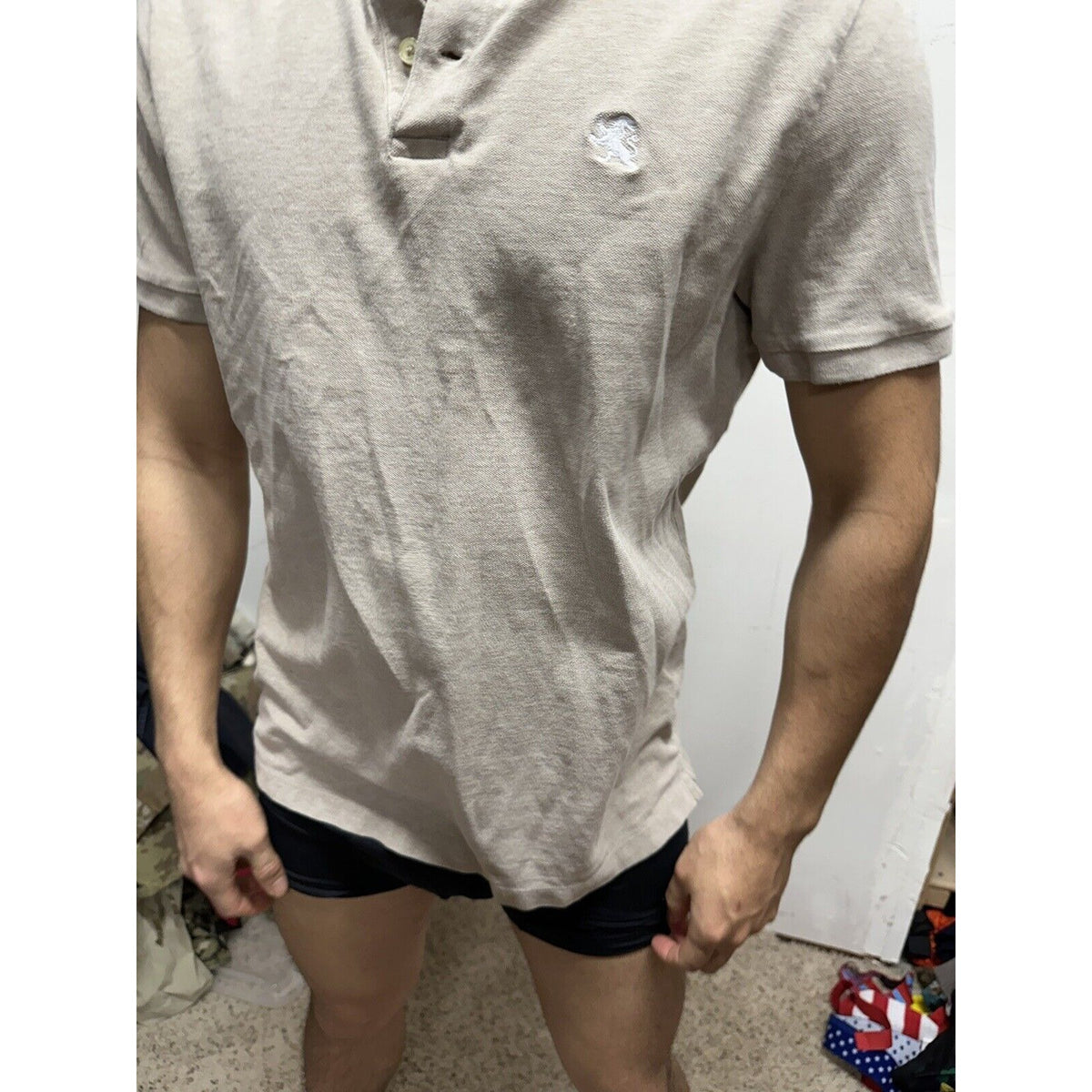 Men’s Express Large Olive Green Sage Polo Short Sleeve Shirt