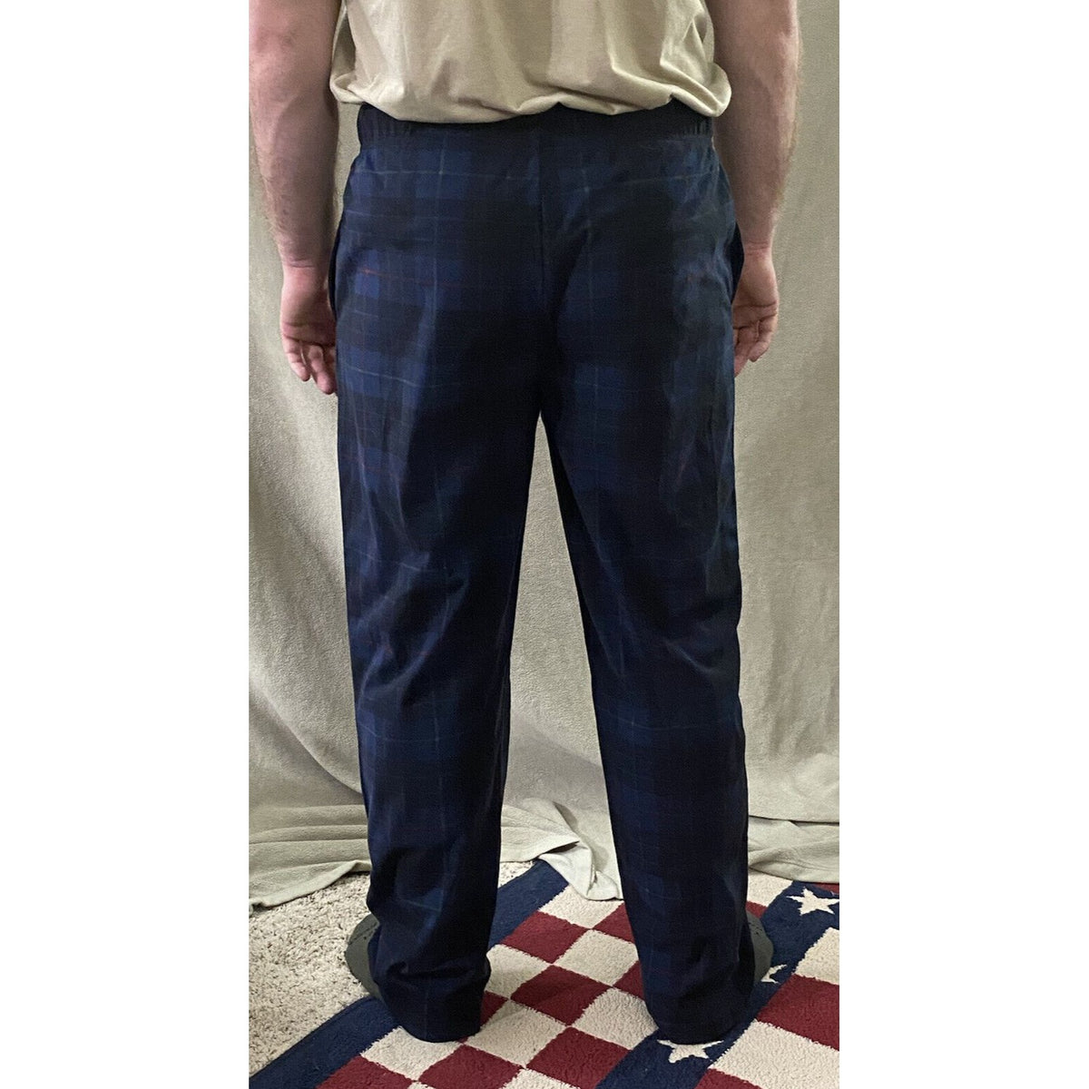 Nautica Sleepwear Men’s Medium Dark Blue Plaid Lounge Polyester Pajama Pants