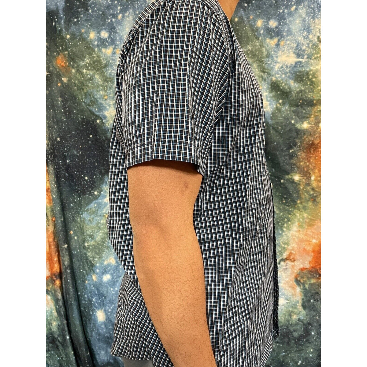Tommy Hilfiger Men’s Large classic fit button up short sleeve shirt Blue Green