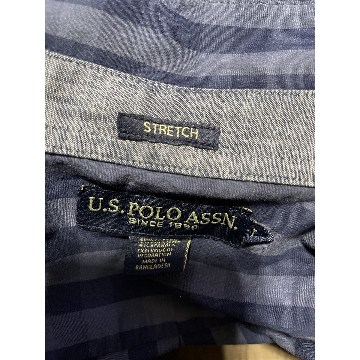 US Polo Assn men long slv Plaid BLUE Button-Front SHIRT stretch cotton