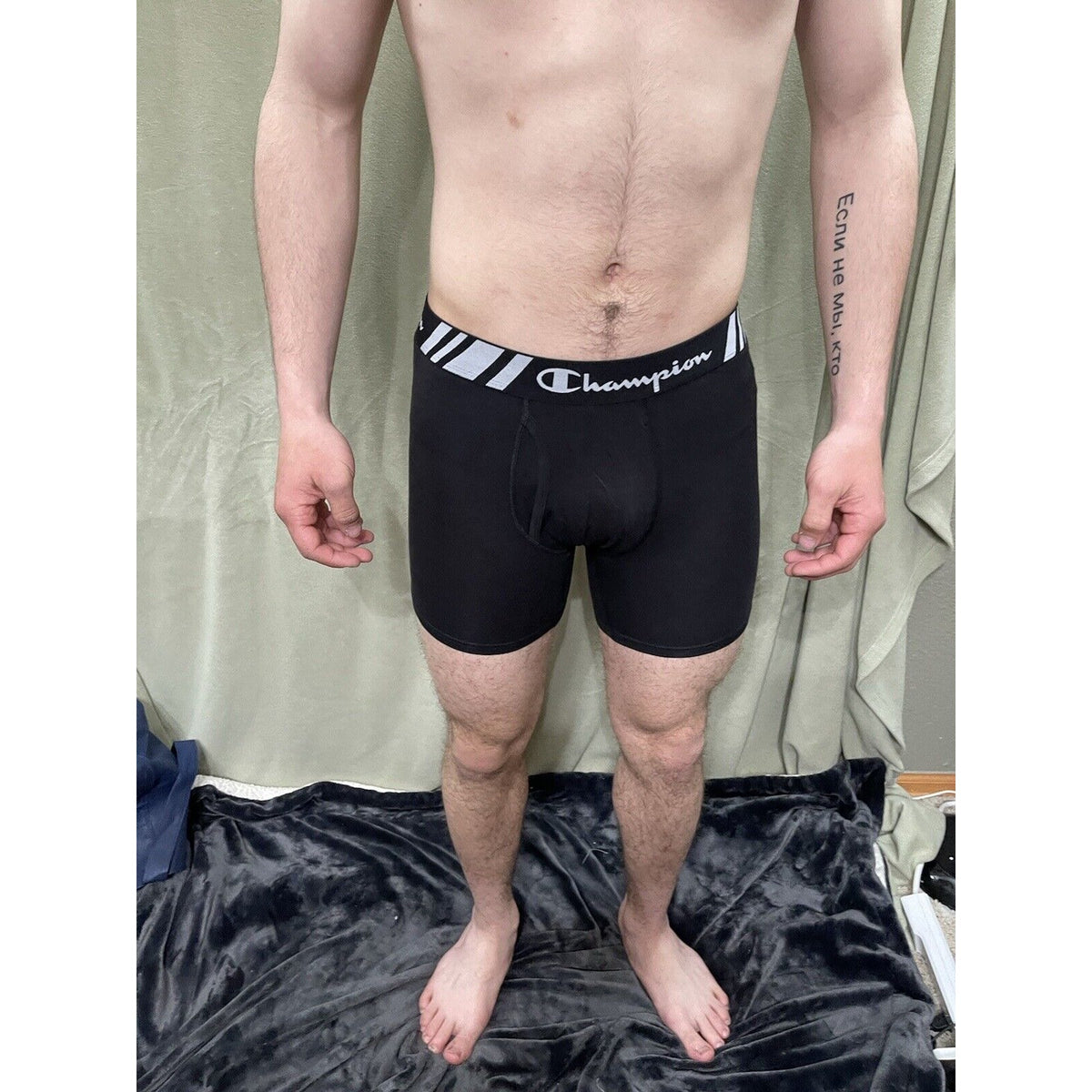 Champion Men's Boxer Briefs Underwear Size Large Black 5% Spandex New