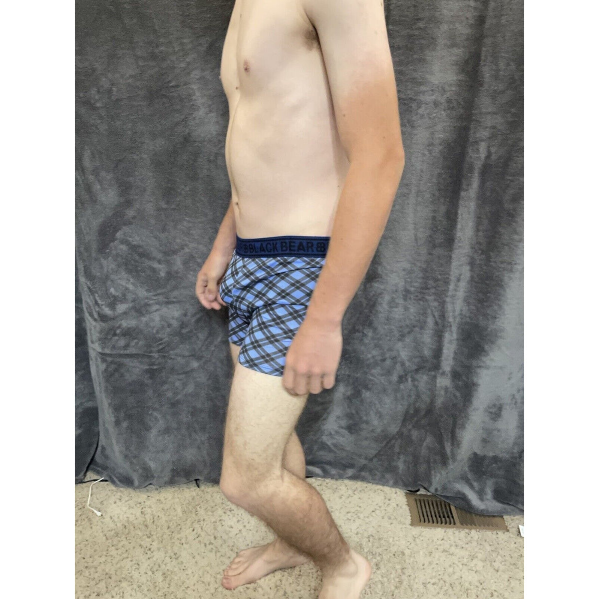 men's medium athletic trunk style black bear boxer brief Blue And Black Plaid