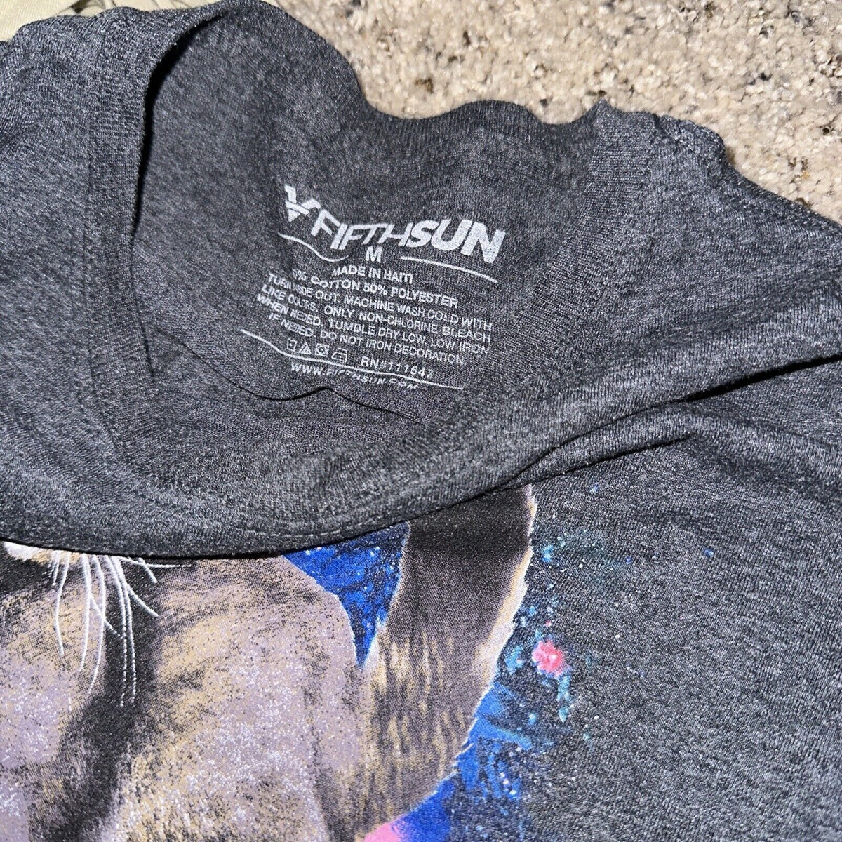 Men’s Gray Fifthsun Medium Tshirt Pug And Pirate Cat In Space