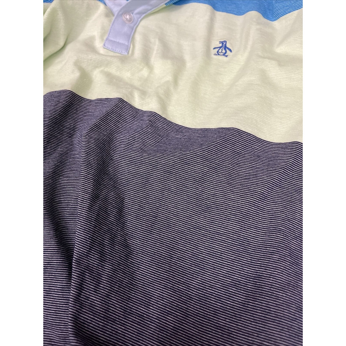 PENGUIN By Munsingwear 3 Button SS Polo Shirt Gree/Blue Large Heritage Slim Fit