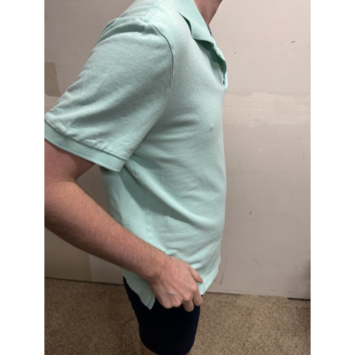 men’s mint green express pique polo medium polo shirt small hole see pics