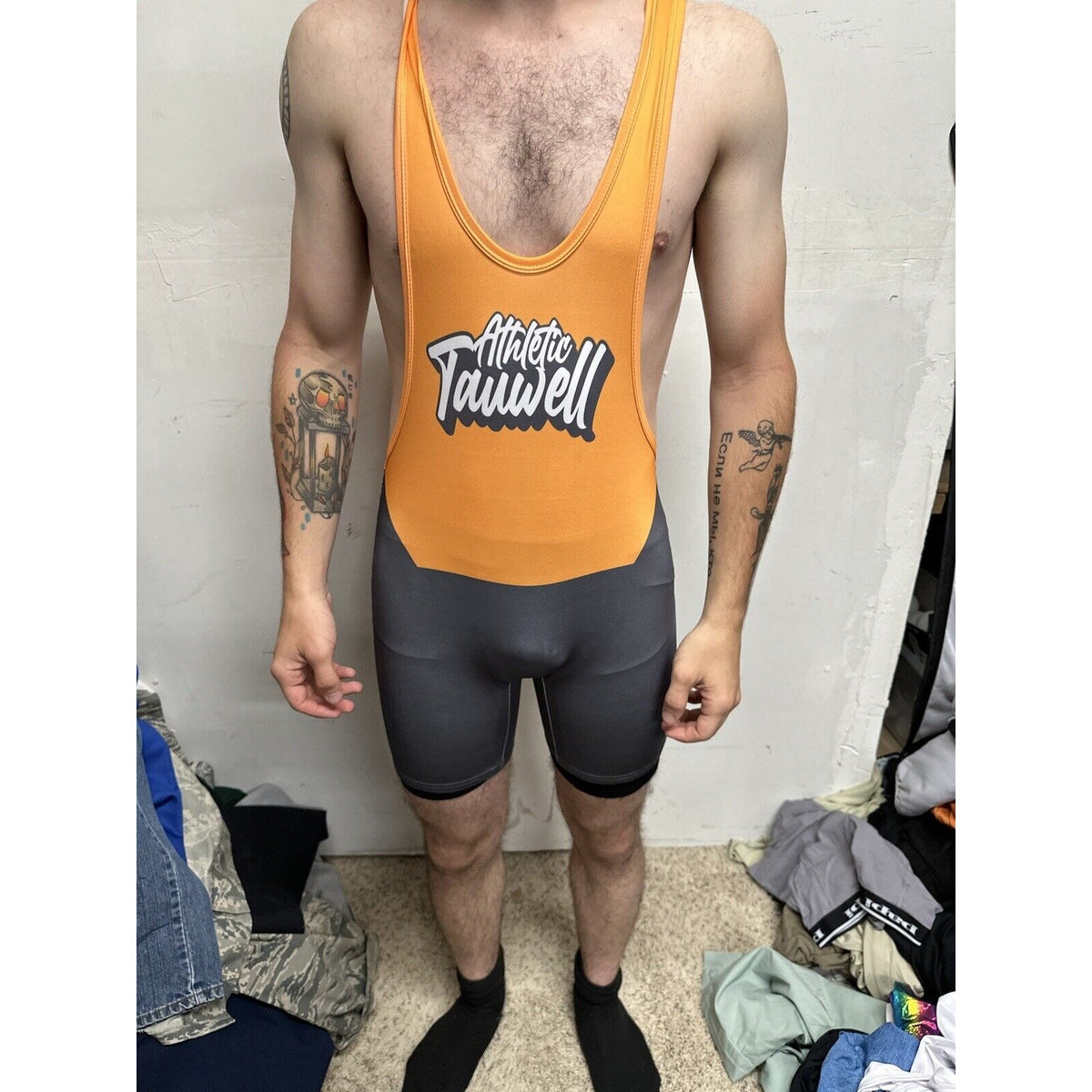 Men’s Medium Orange And Gray Tauwell Athletic Wrestling Singlet