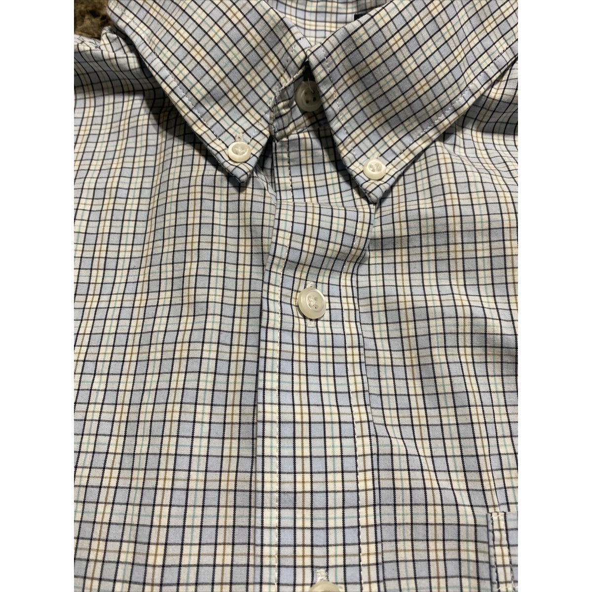 Arrow Men’s Medium Sky Blue Plaid Checks Button-down Shirt Sleeves