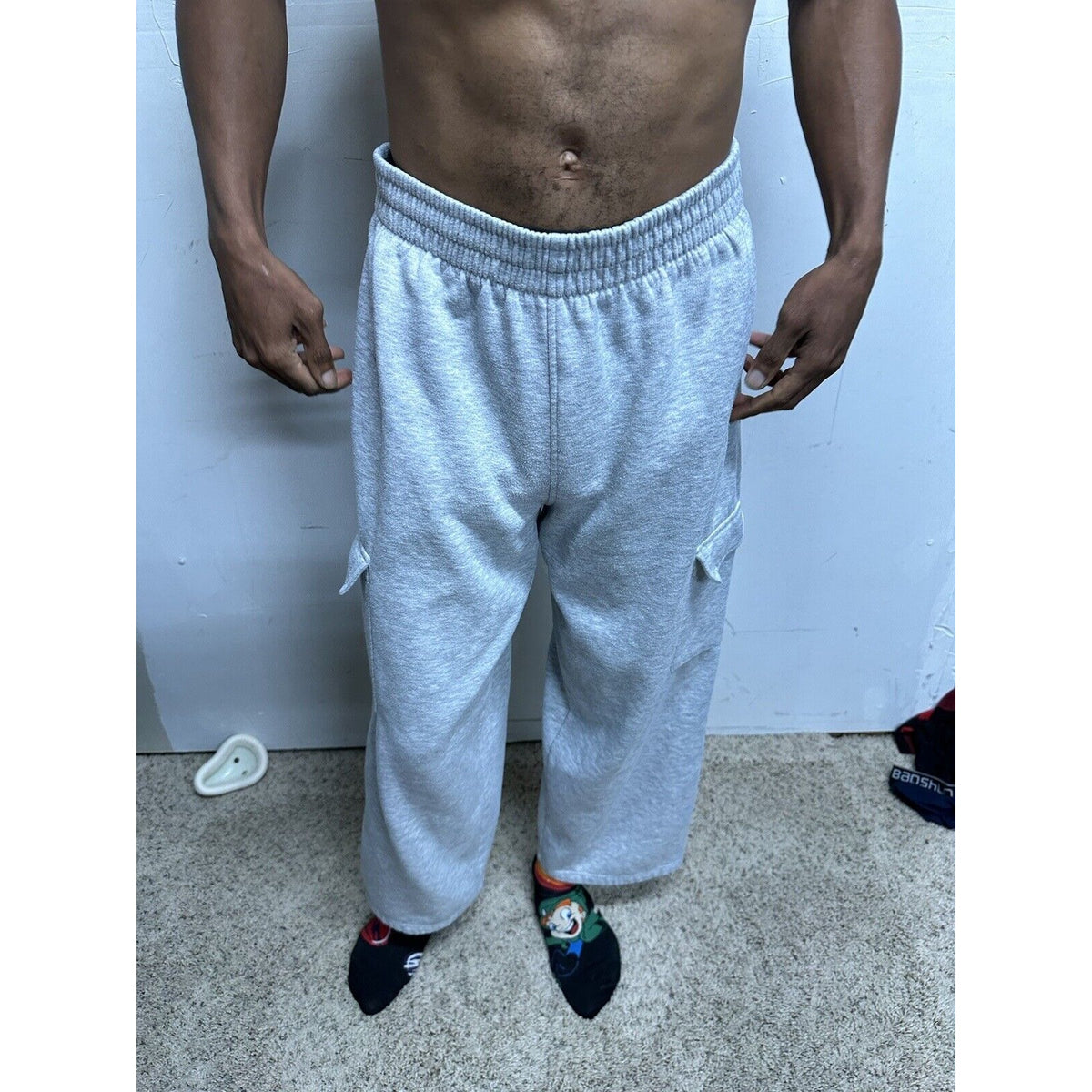 Men’s Large Bugle Boy Gray Sweat Pants Thigh Pockets Only