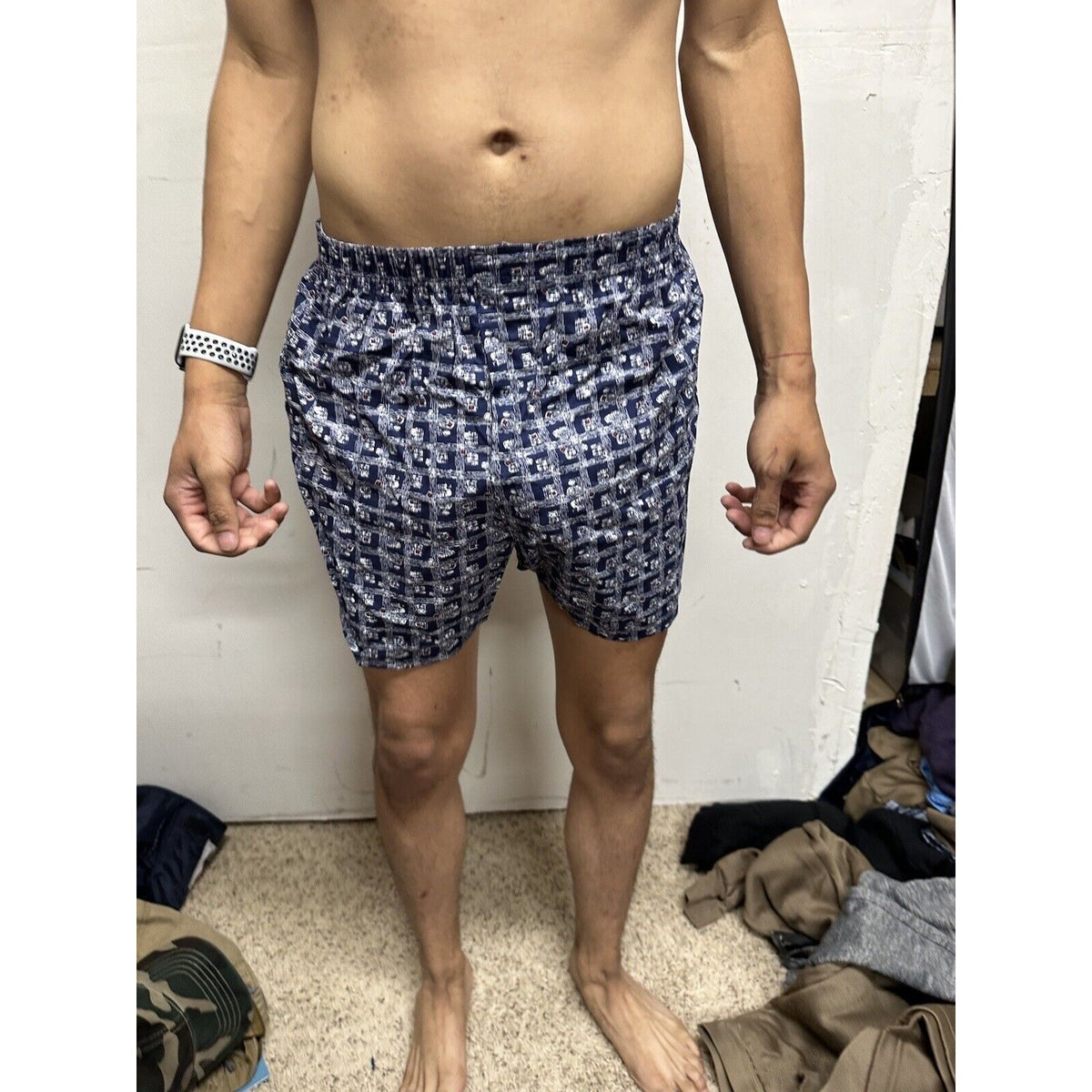 Men’s Small Fruit Of The Loom Blue Plaid Box Design Boxer Shorts