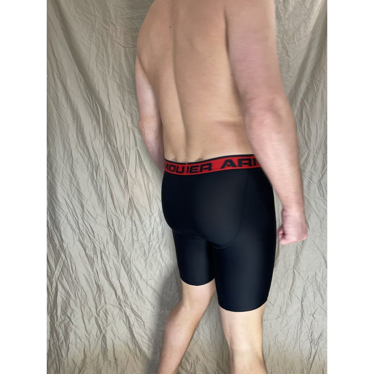 men's under armour boxer jock black with red band small