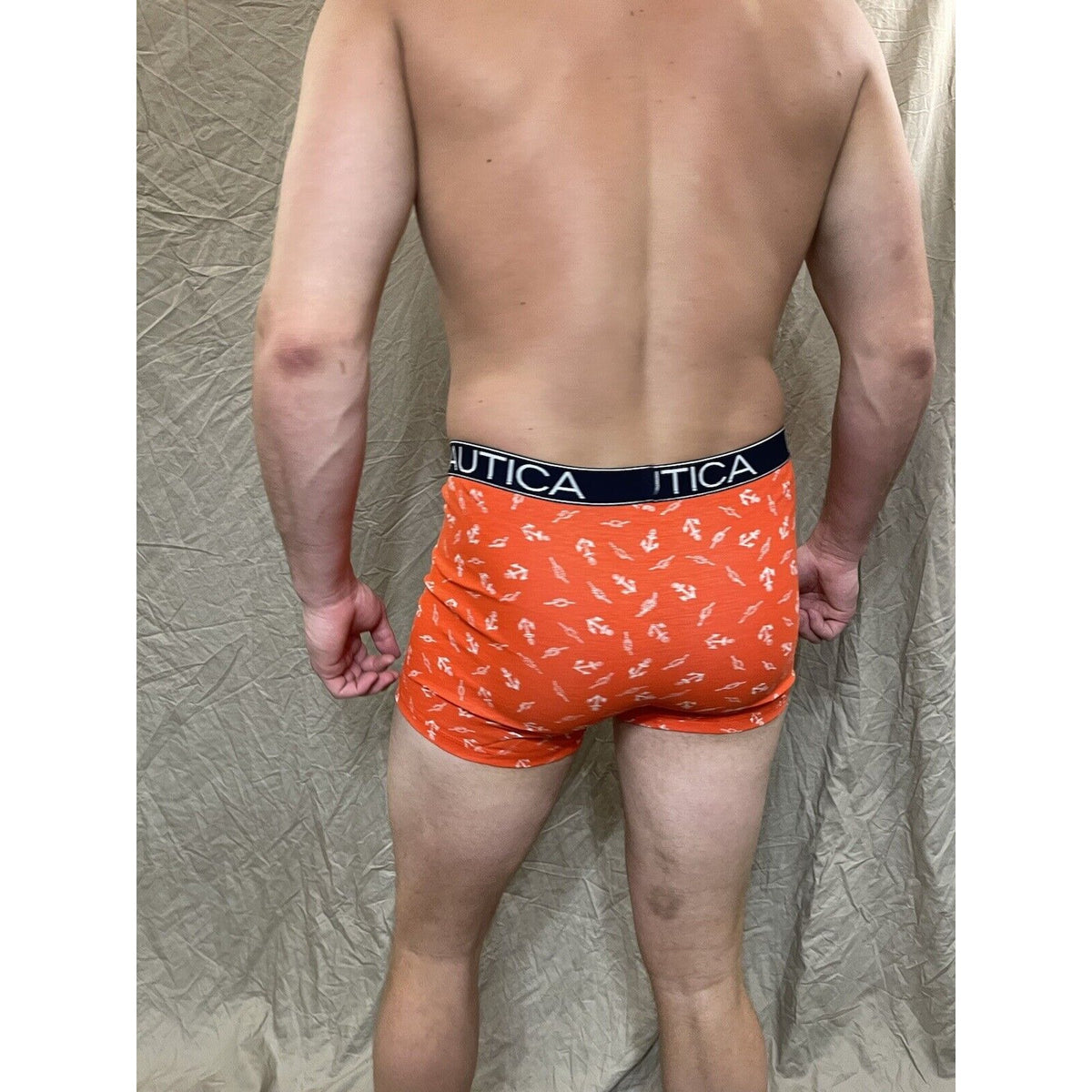 men's nautica 5% spandex boxer brief Orange Large With Anchors