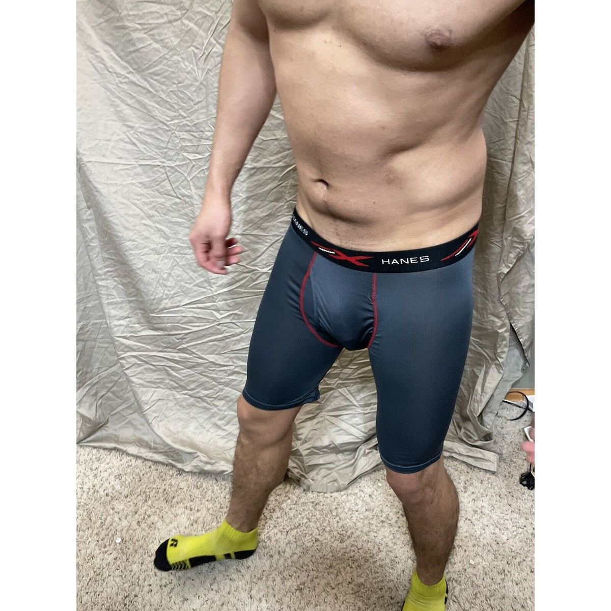 men's hanes x-temp grey and red medium compression boxer shorts