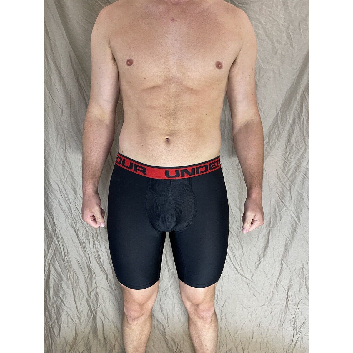 men's under armour boxer jock black with red band small