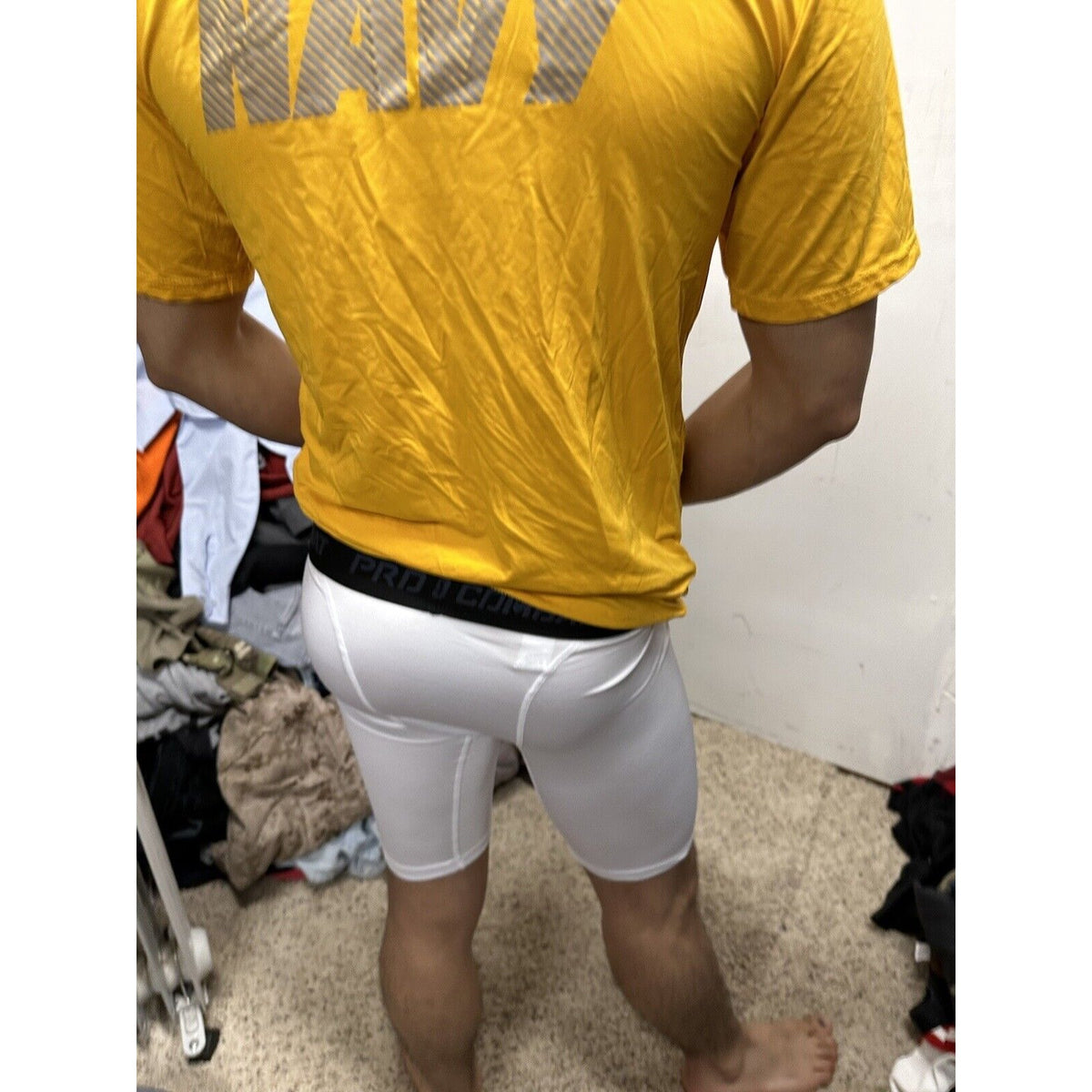 Men’s US Navy Yellow Physical Fitness pT Short sleeve Shirt Size Small Lycra