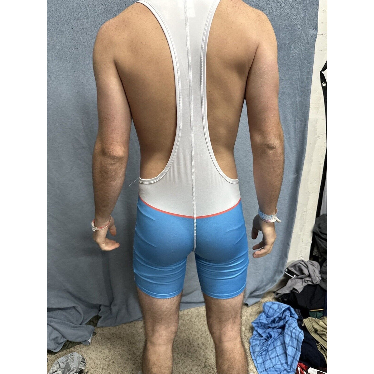 Men’s White And Blue Tauwell Wrestling Singlet Medium