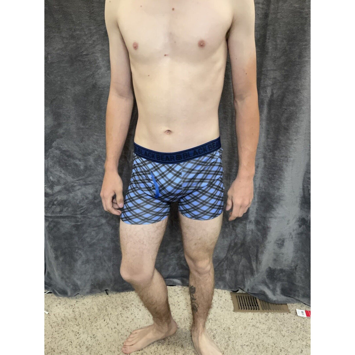 men's medium athletic trunk style black bear boxer brief Blue And Black Plaid