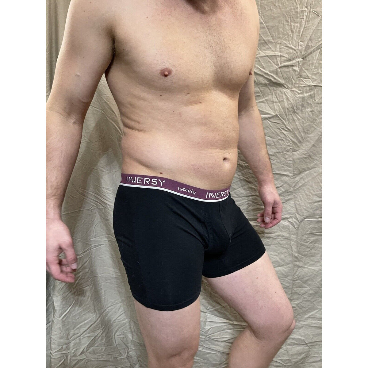 Inersy Weekly Men's black boxer briefs Purple  band New And Unworn Large