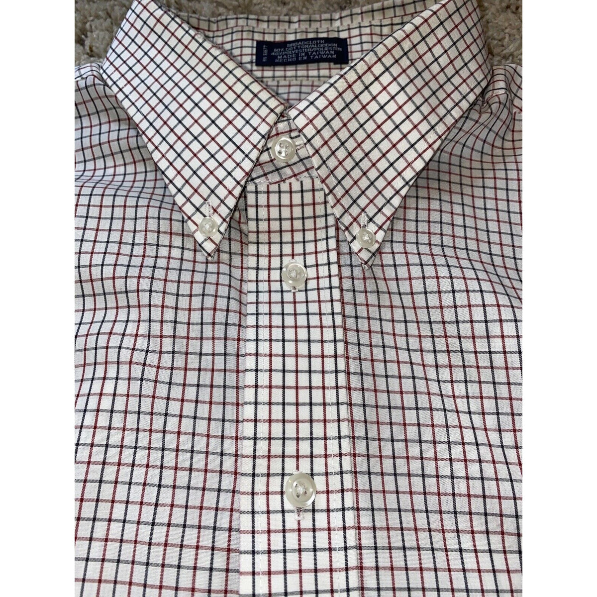 Stafford WrinkleFree Broadcloth Sz 17 32/33 Checkered (red + Black) Long Sleeves