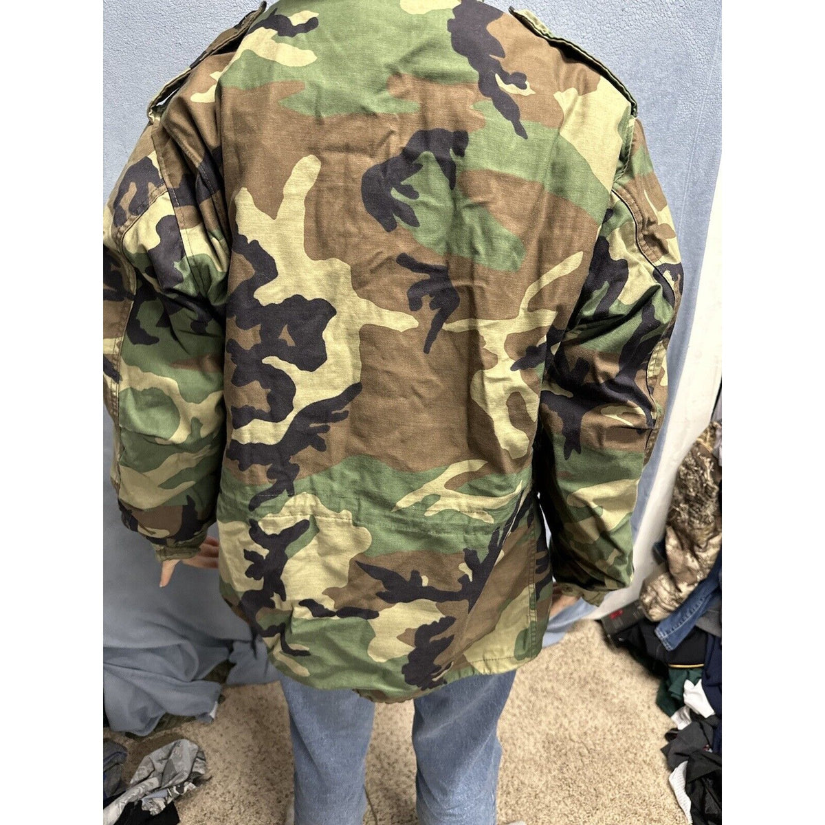 Men’s Large Regular Vintage BDU Uniform Cold Weather Field Jacket Woodland Camo