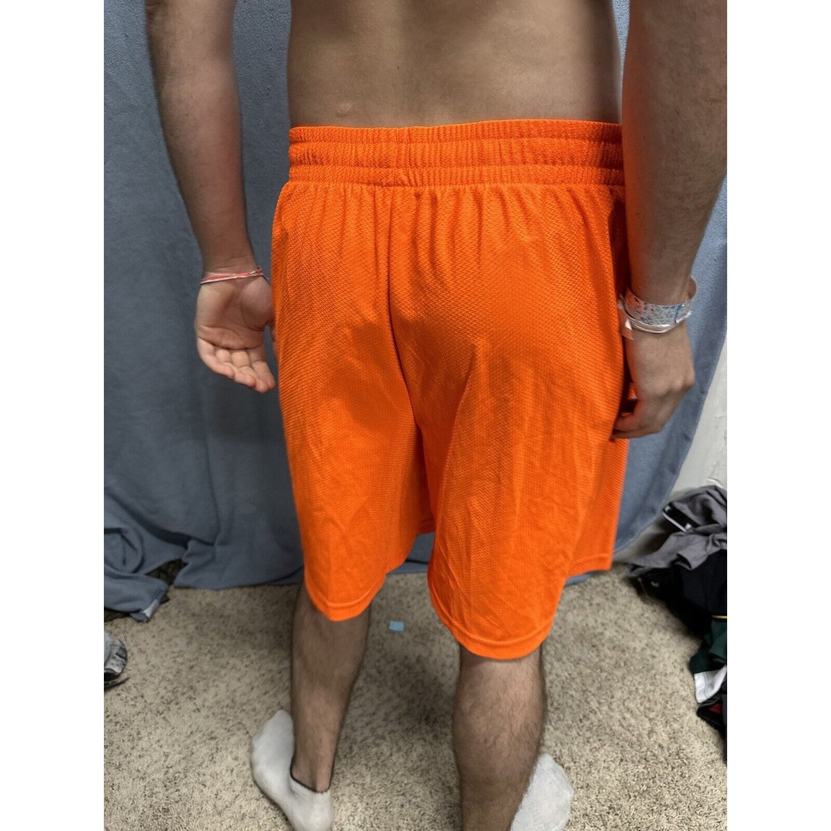 Men’s Neon Orange Starter Medium Athletic Shorts With  Pockets