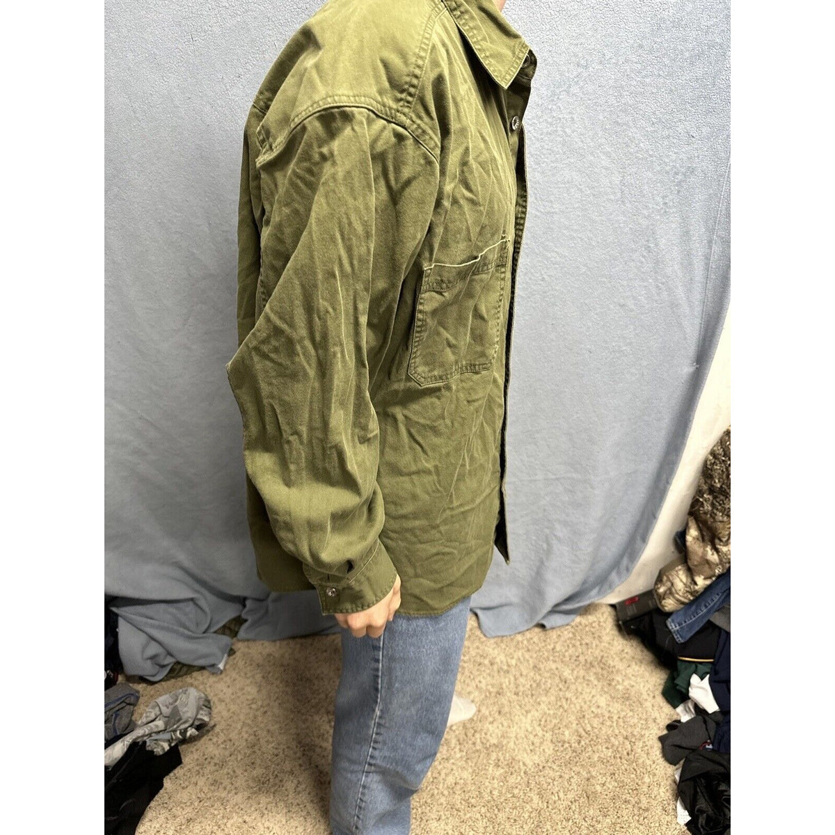 Men’s Drab Olive Green Levi’s Loose Fit Xl Cotton Button Up Long Sleeve Shirt