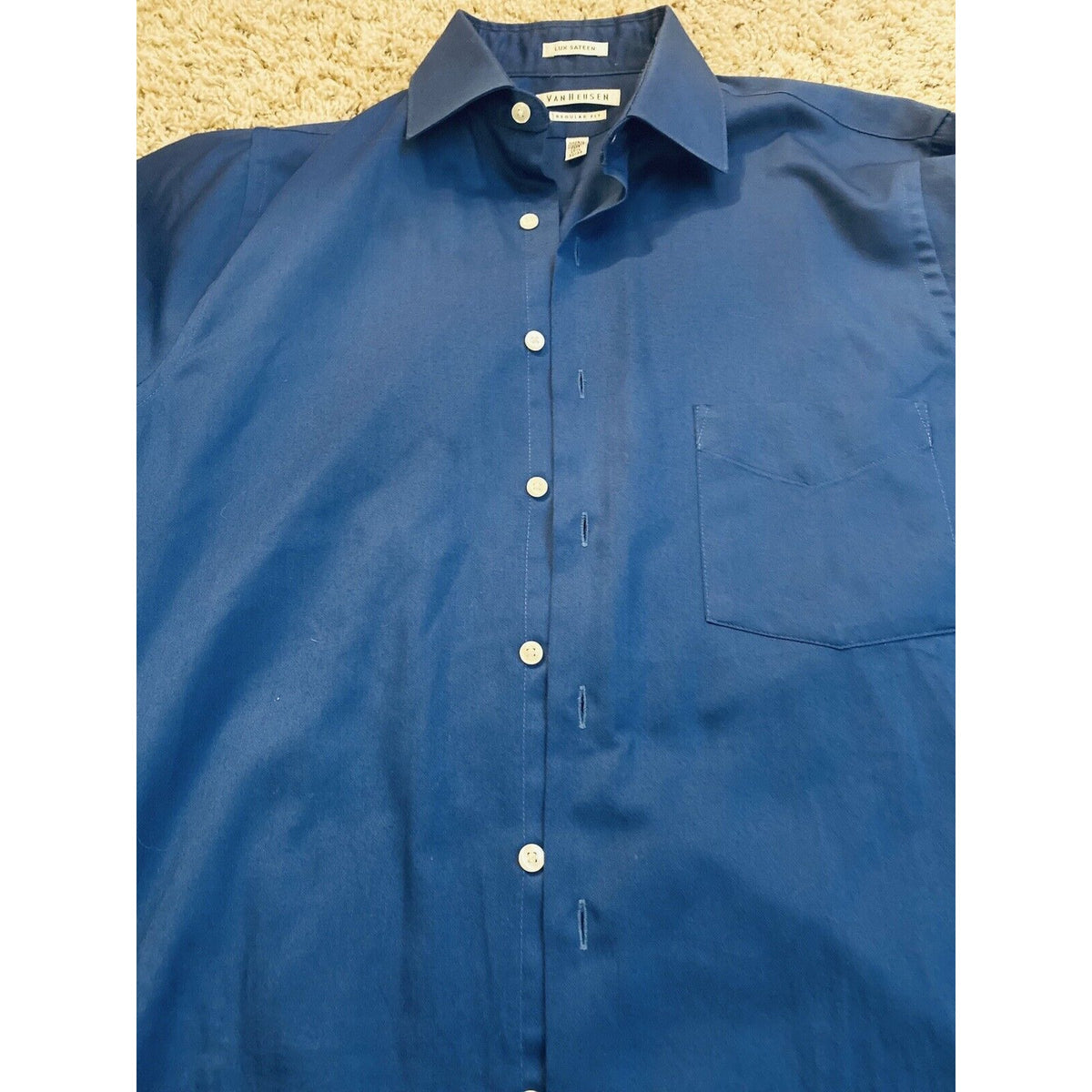 Van Heusen Lux Sateen  - dark blue mens dress shirt long sleeve 15 1/2 32/33