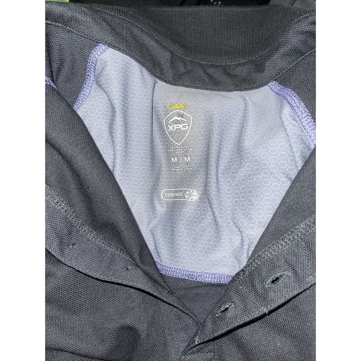 Cabela's XPG Medium Polo Shirt Top Short Sleeve Cool Phase Black Gray Purple