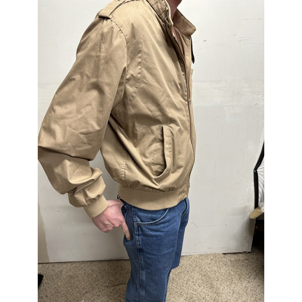 men’s beige tan aberdeen large zipper jacket polyester  cotton