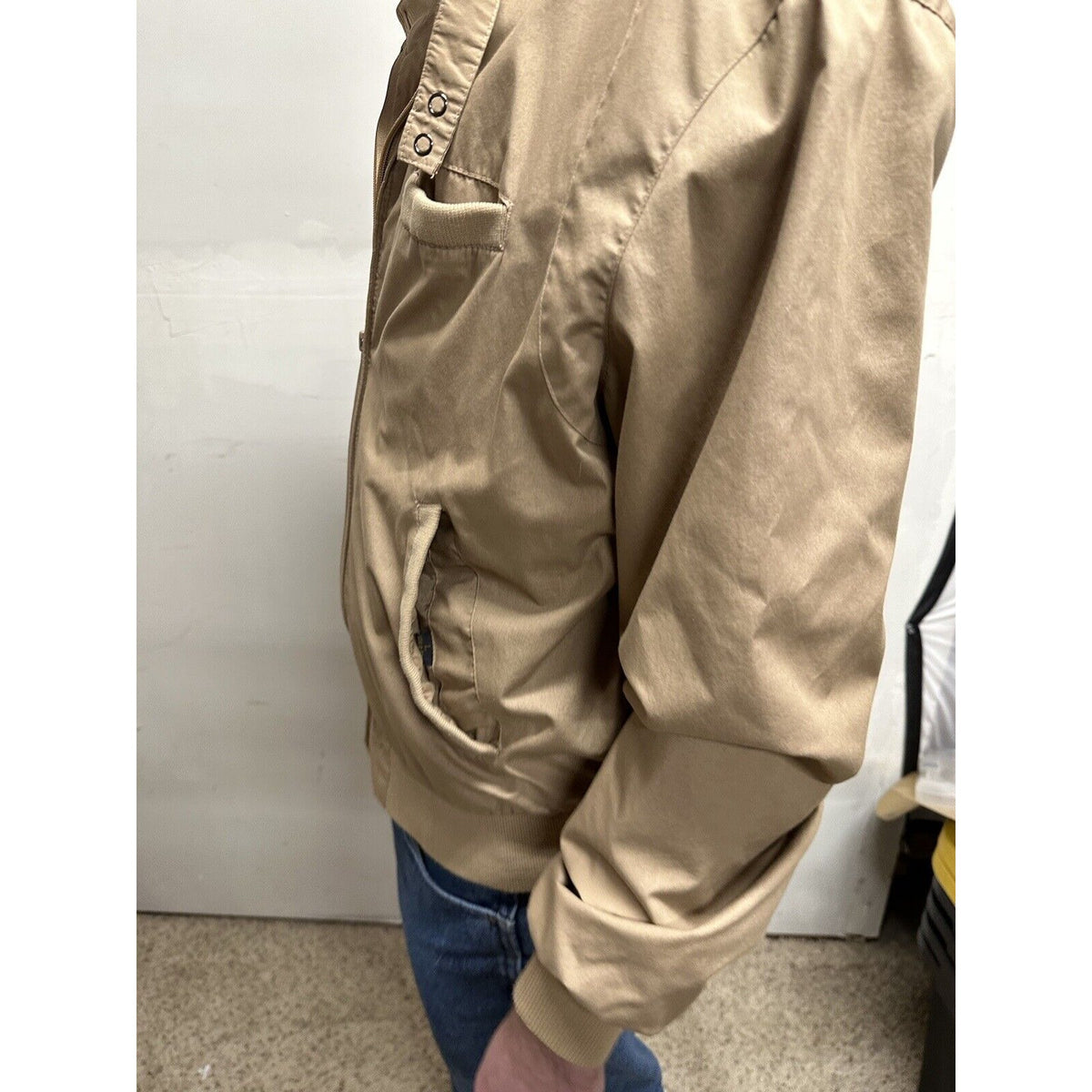 men’s beige tan aberdeen large zipper jacket polyester  cotton