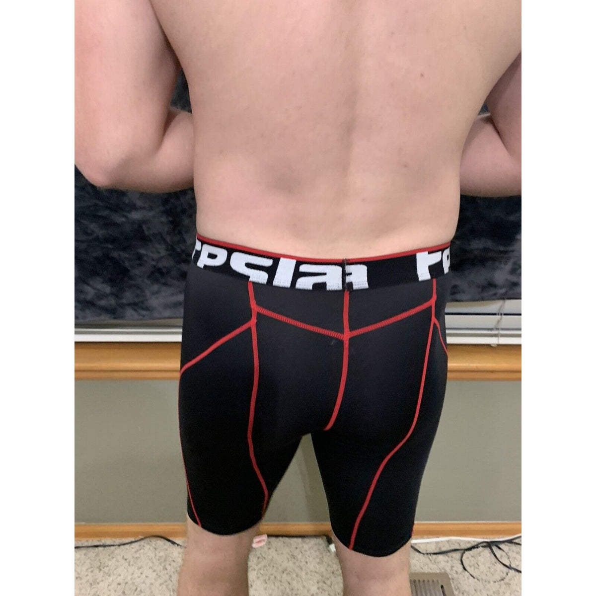 Men's Tesla Compression Running Cycling Performance Shorts Black Red XL