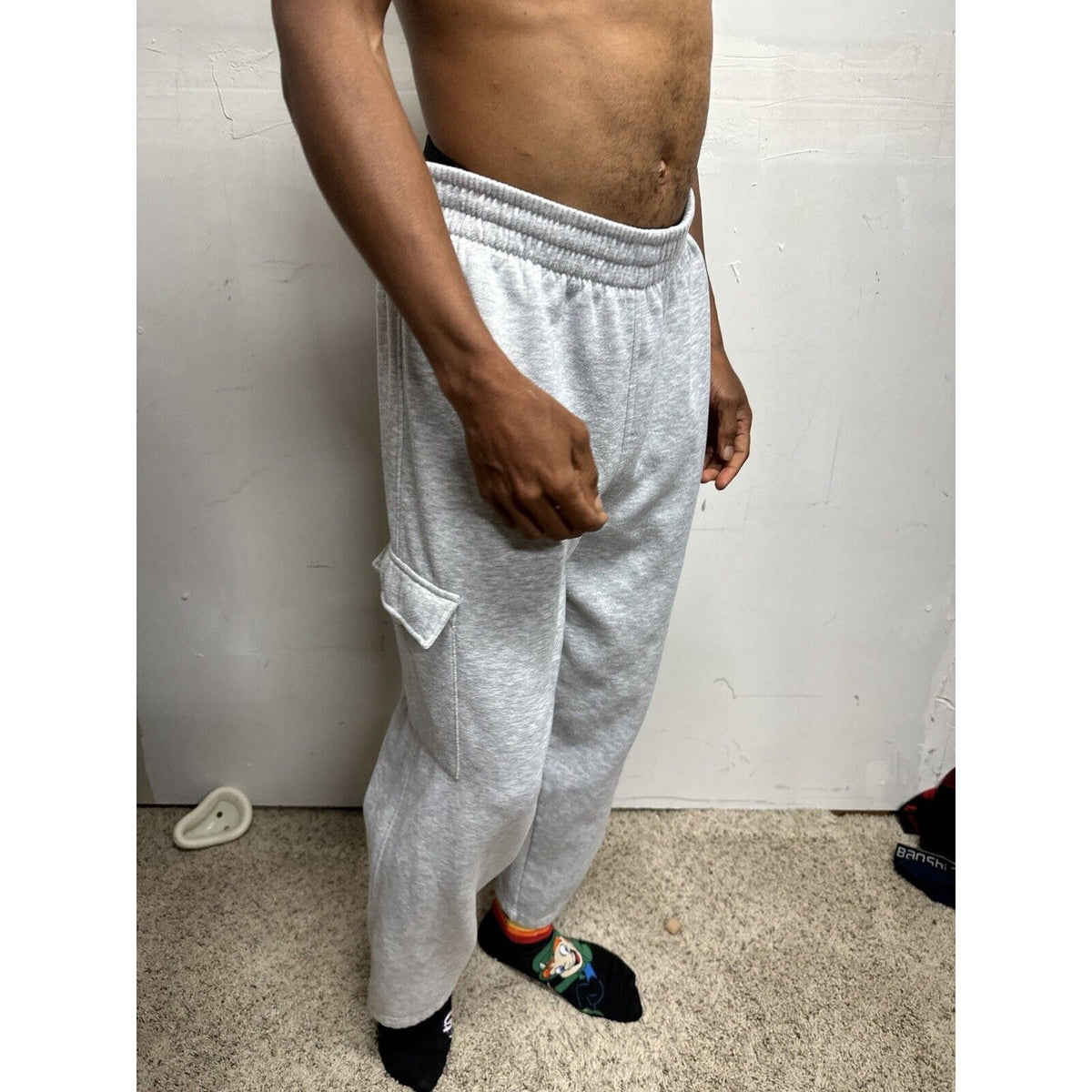 Men’s Large Bugle Boy Gray Sweat Pants Thigh Pockets Only