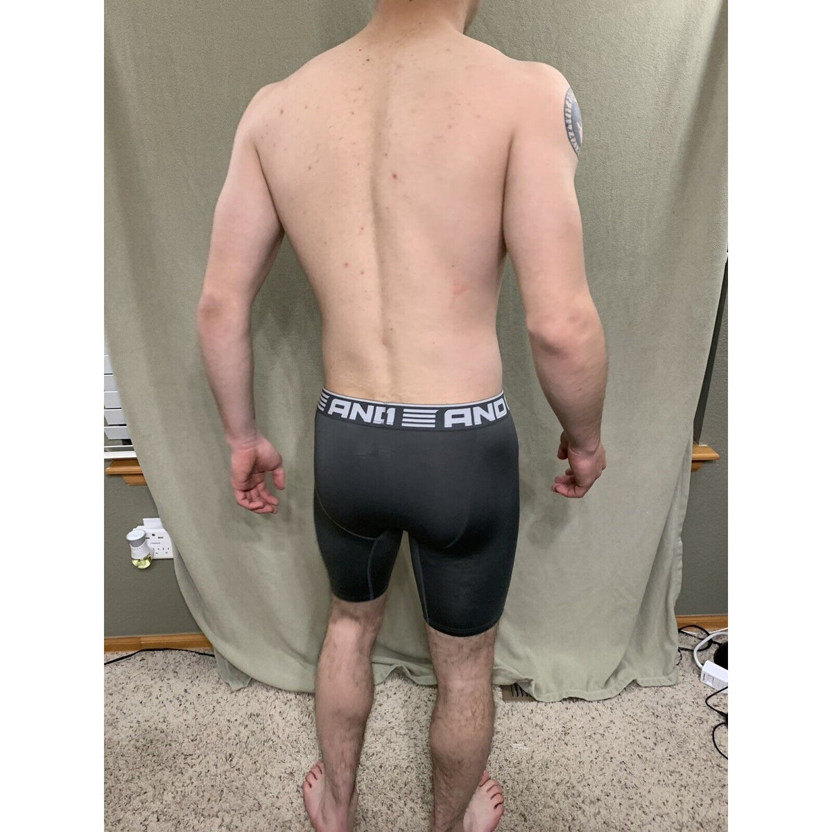 Men’s Gray With White Band Medium AND1 Compression Performance Boxer Briefs