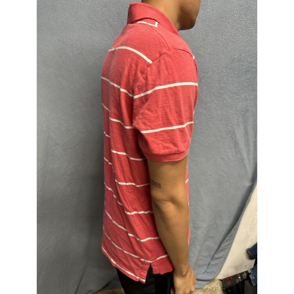 Salmon Pink Men’s Striped American Eagle Vintage Fit Large Polo Shirt