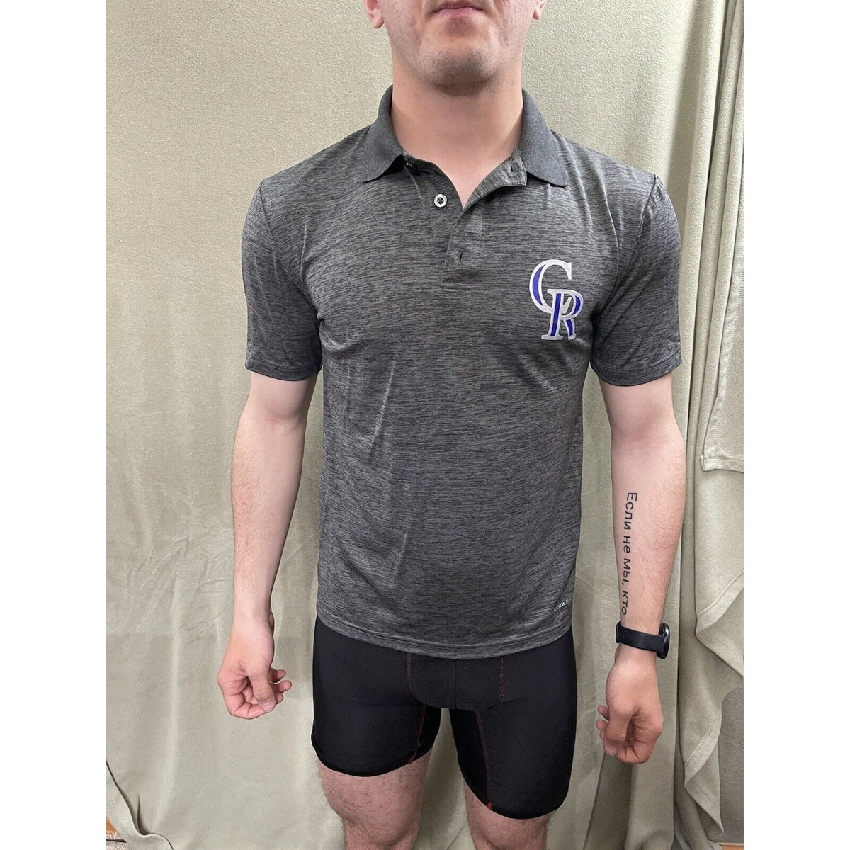 MLB Colorado Rockies Gray Polo Genuine Small Short Sleeve Majestic Cool Base