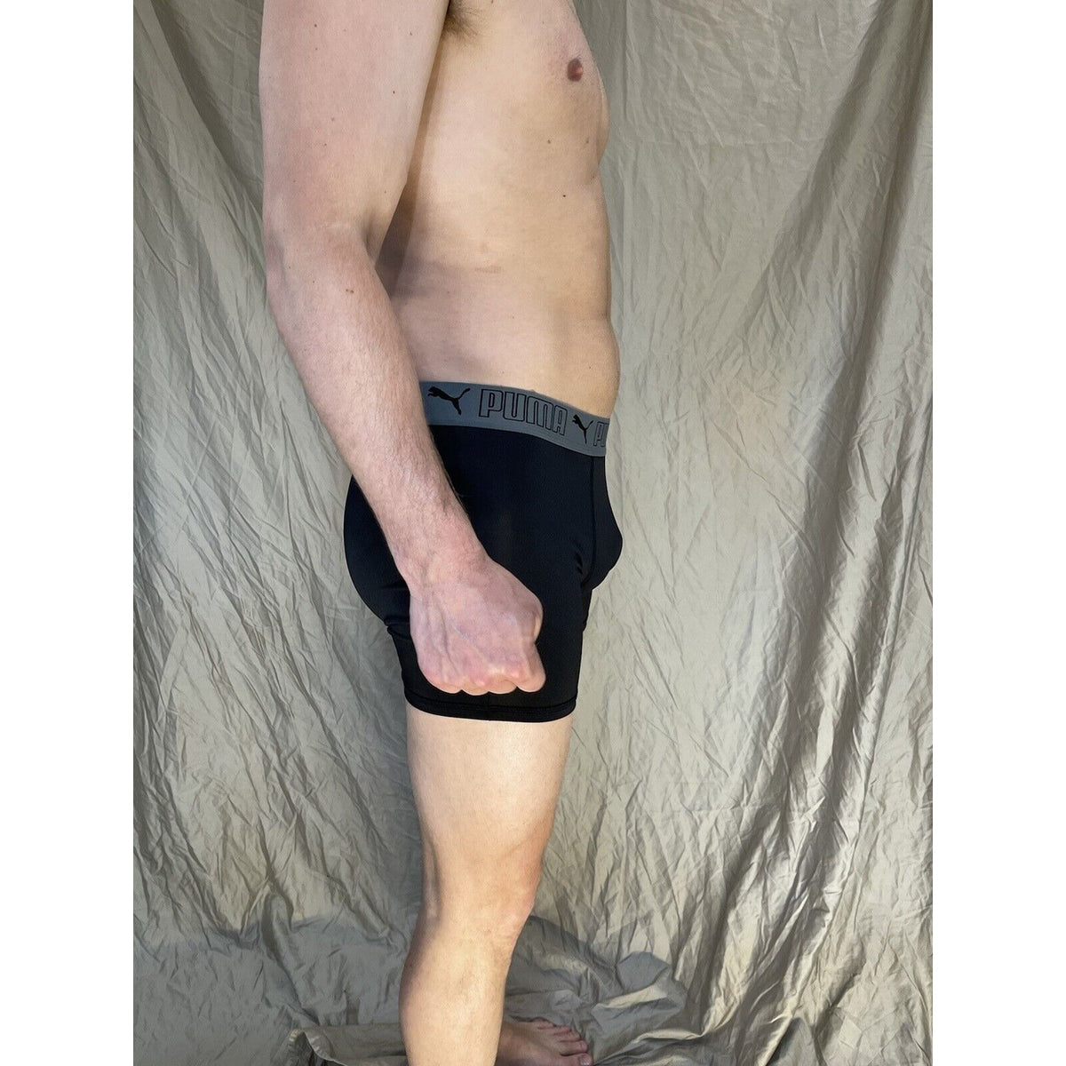 men's medium puma compression shorts black with gray band