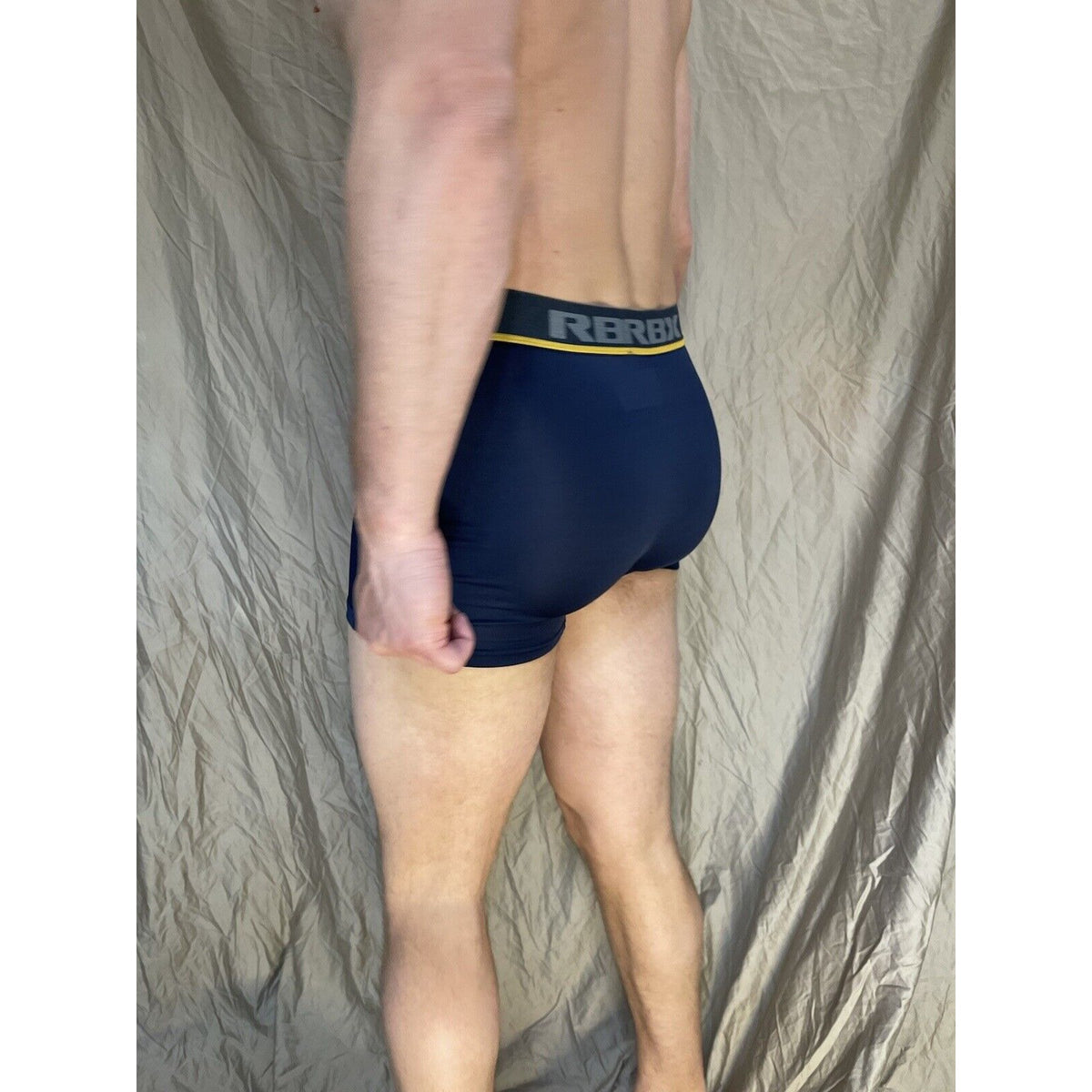 men's blue rbx compression boxer briefs yellow line on band Large
