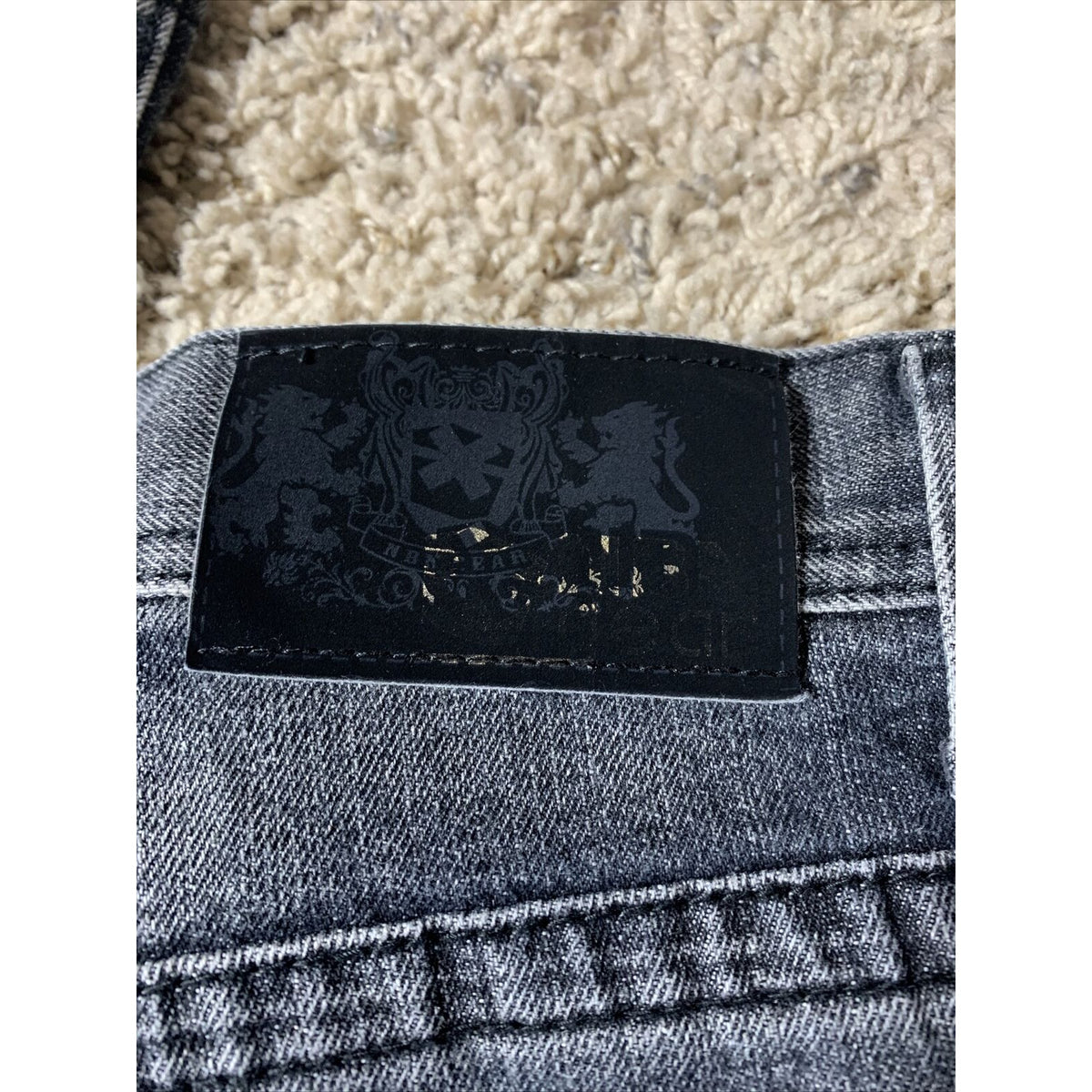 NBN Gear Baggy Loose Fit Black Jeans Men’s Size  36x32 Leather Patches Gold