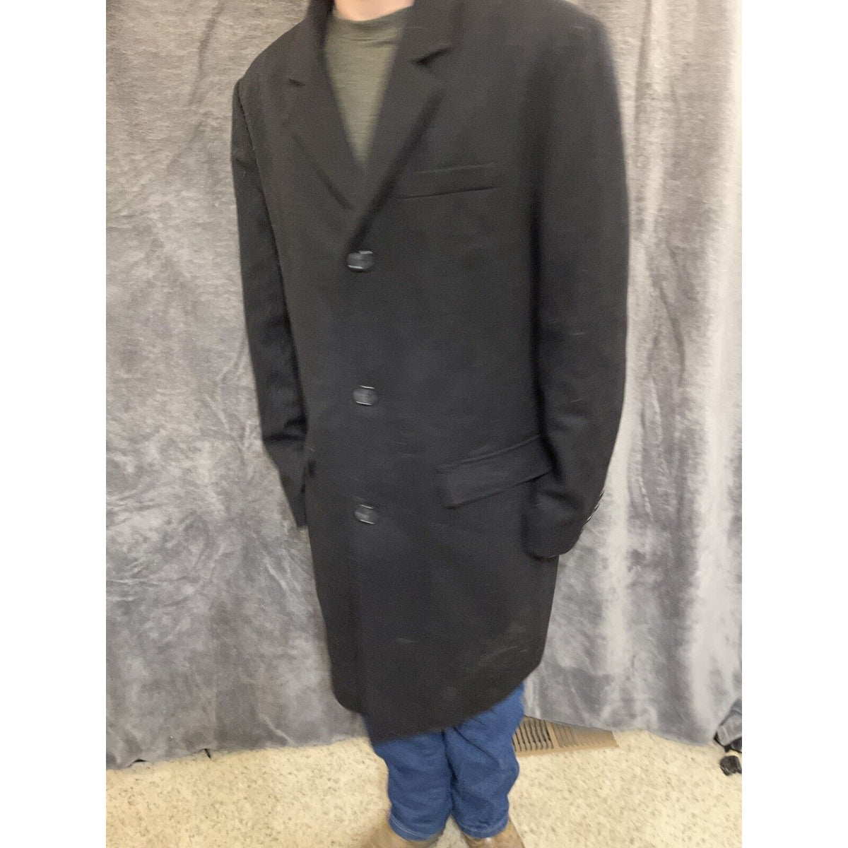 men's large guess jacket overcoat wool poly blend Black